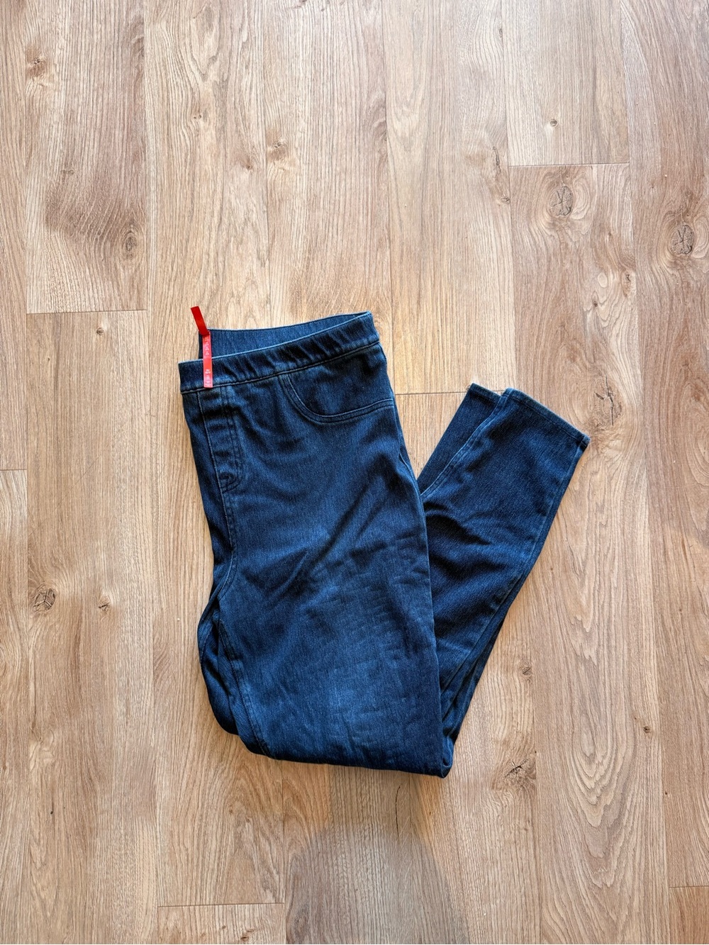 SPANX Dark Indigo Skinny Jeggings with Red Logo
